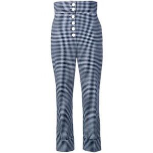 Sara Battaglia Trousers Women 27 Blue Gingham High Waist Button Front Pants